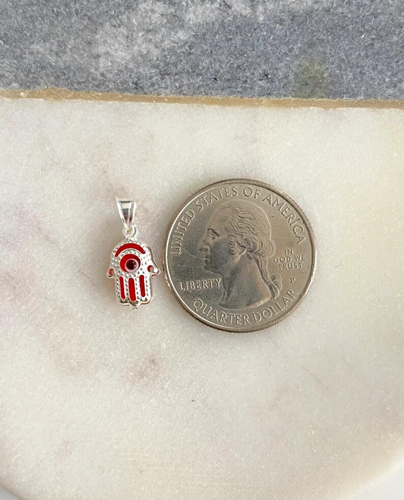 925 Sterling Silver Murano Glass 16mm Hamsa Fatima Hand Pendant- P145