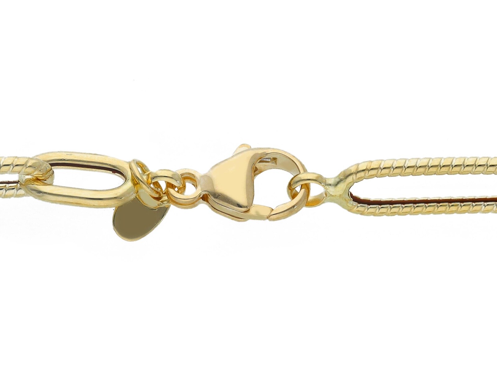 18K YELLOW GOLD NECKLACE PAPER CLIP 6×10 & 6x20mm ALTERNATE STRIPED SMOOTH OVALS