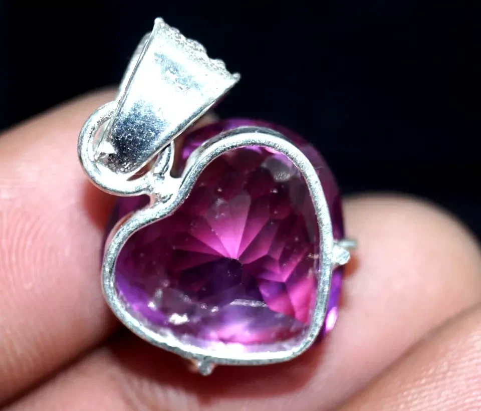 20 Ct Natural Purple Sapphire Heart Certified 925 Sterling Silver Gem Pendant