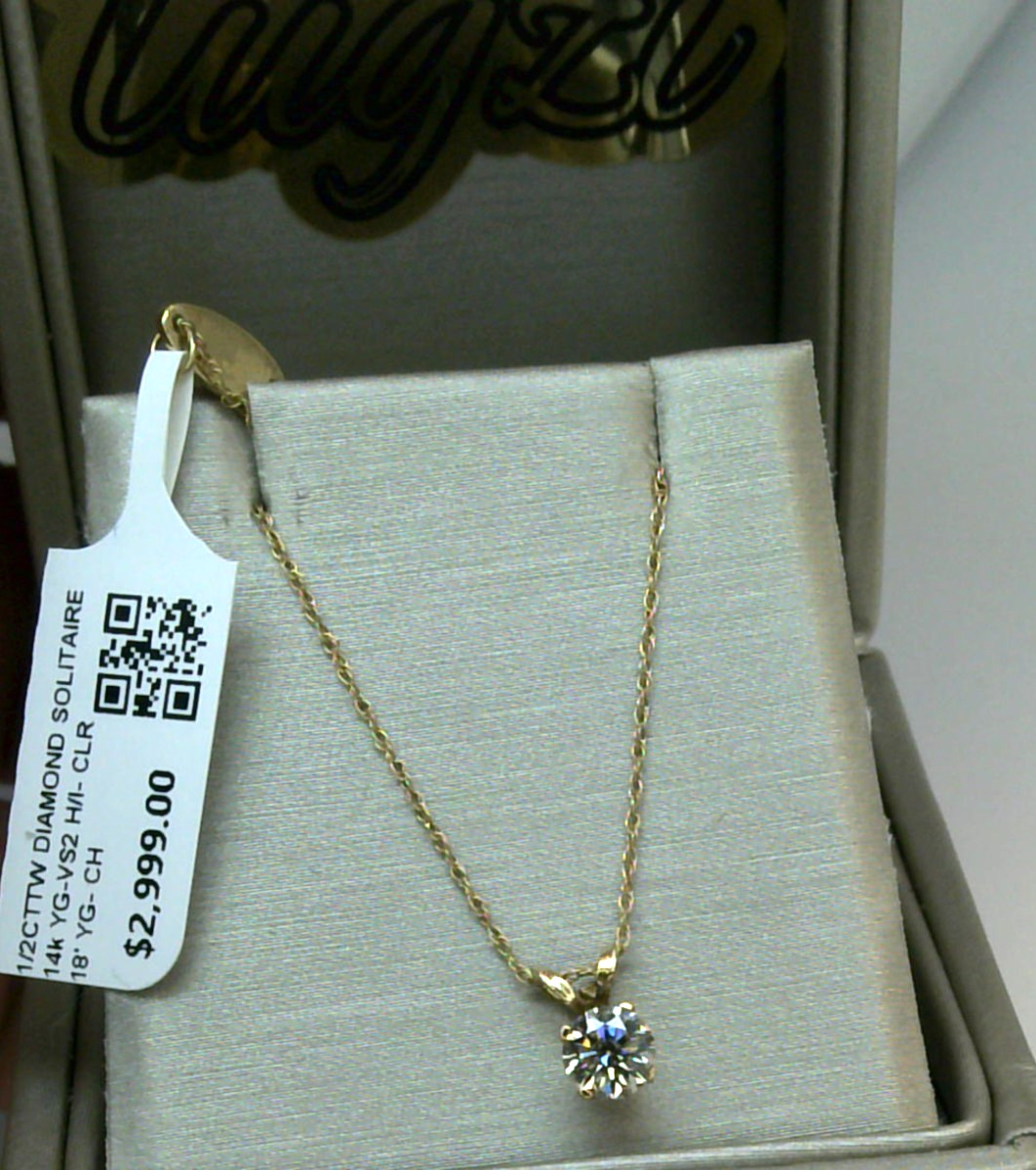 $3000 REAL GENUINE Diamond SOLITAIRE PENDANT NECKLACE 14k yellow Gold SOLID! 18′