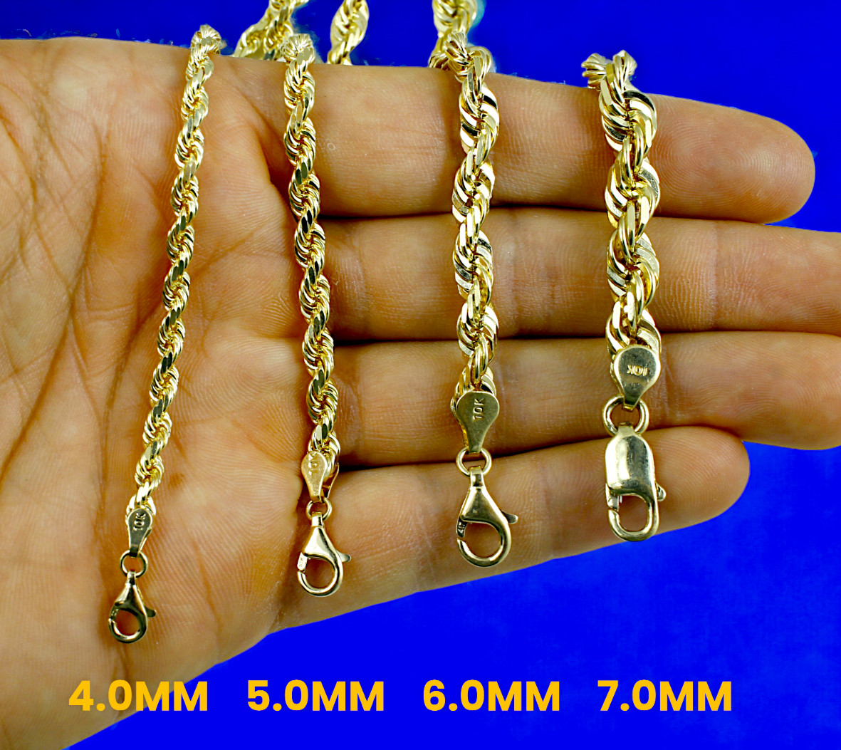 10K Yellow Gold SOLID Rope Chain Necklace Bracelet Diamond Cut 1mm-10mm 7″-30″
