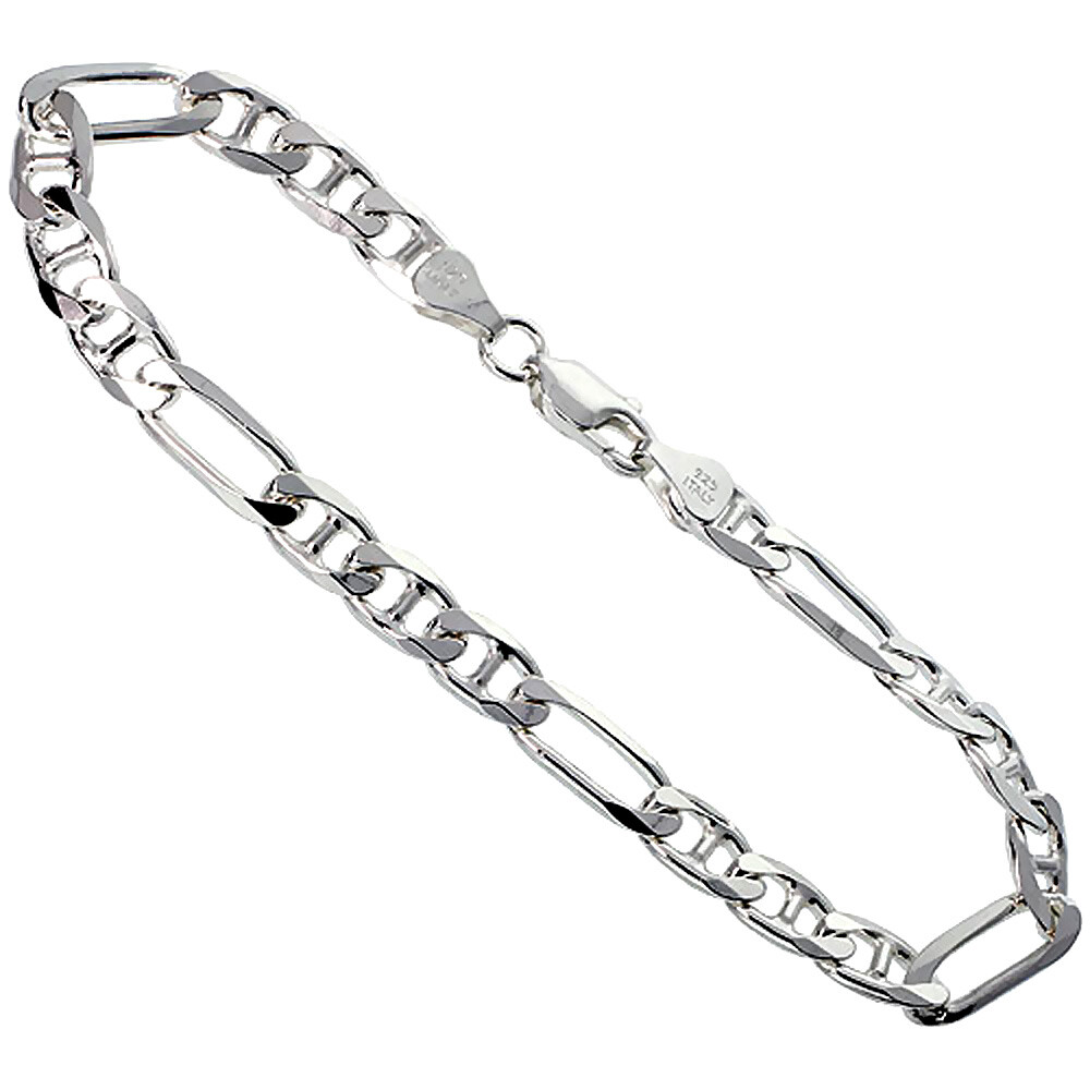 925 Sterling Silver Beveled Edge Figarucci Link Chain Necklace 6.5mm 7″ to 30″