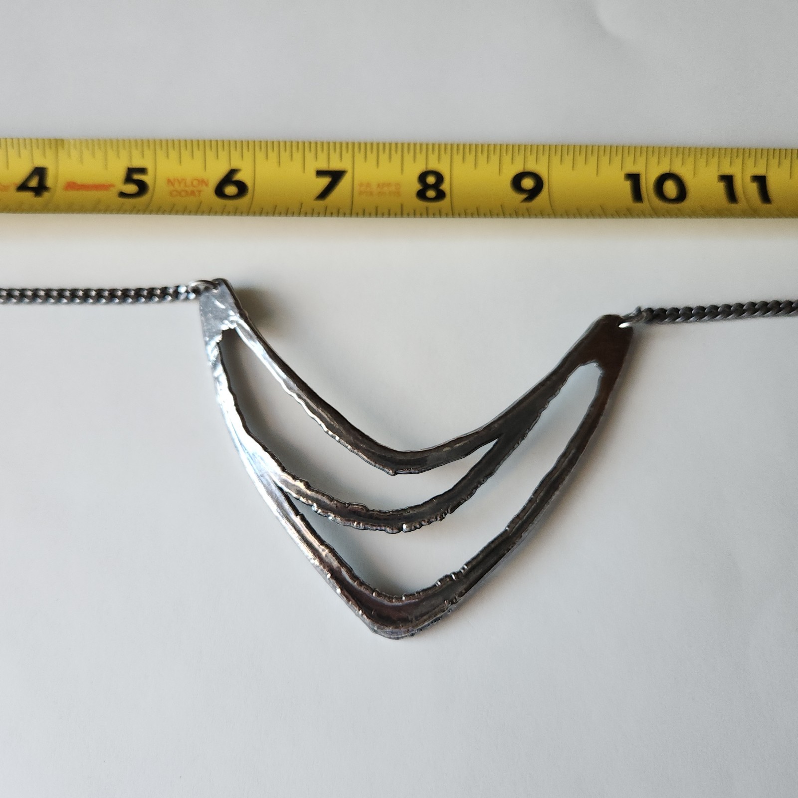 Artisan Hammered Oxidized Silver Necklace by AJ | Layered Abstract Modernist