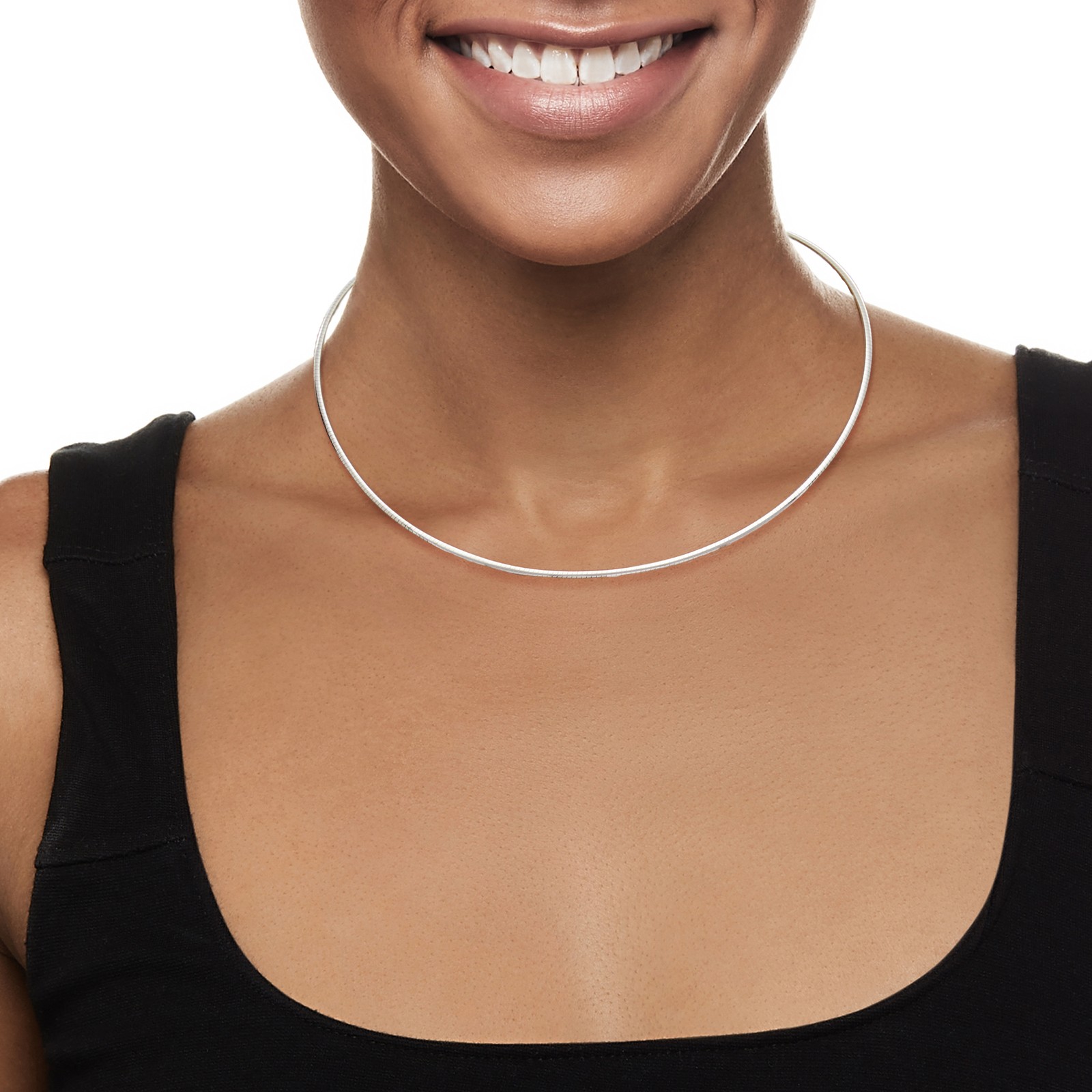 Ross-Simons Italian 2mm 14kt White Gold Omega Necklace