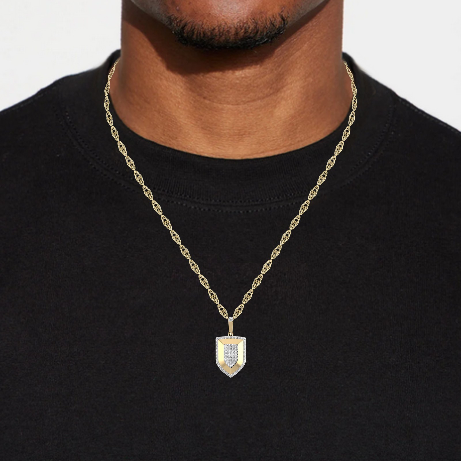 0.50 Ct Round Natural Diamond Shield Pendant in 14K Yellow Gold