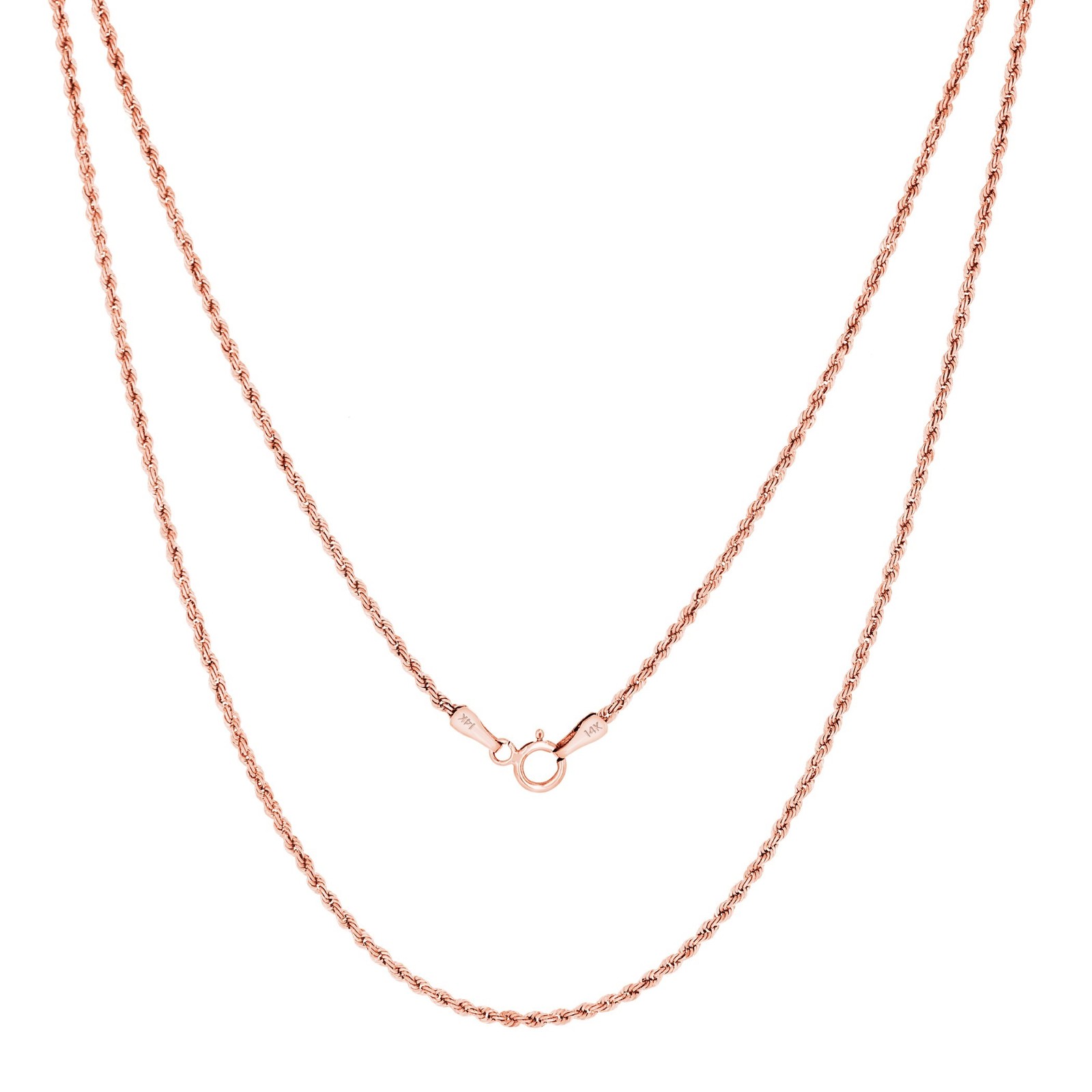 14K Rose Gold Womens 1.5mm Thin Diamond Cut Rope Chain Pendant Necklace 14″- 26″