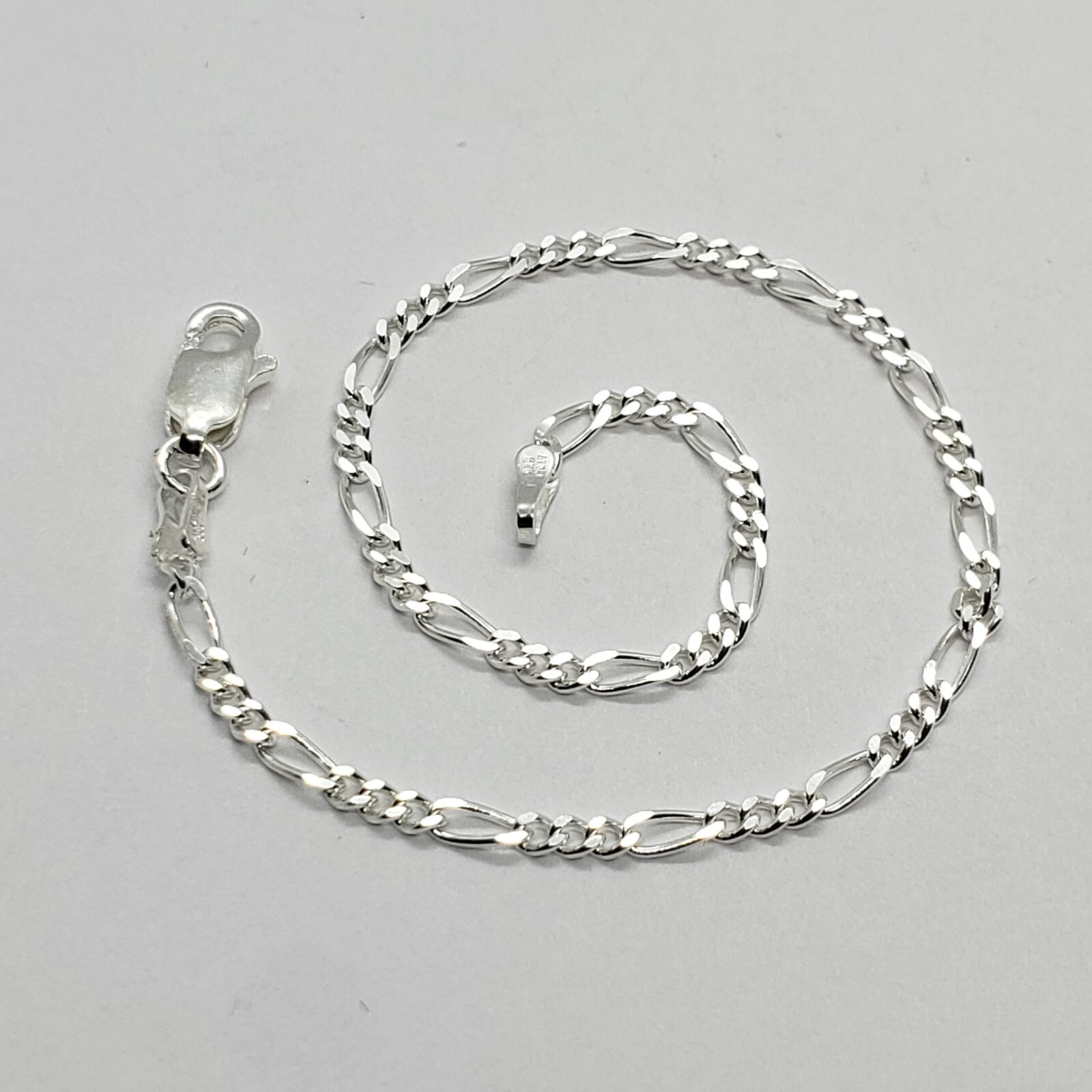 925 Sterling Silver Figaro Chain Bracelet Beveled Edge from Italy 2.5mm 7″-10″