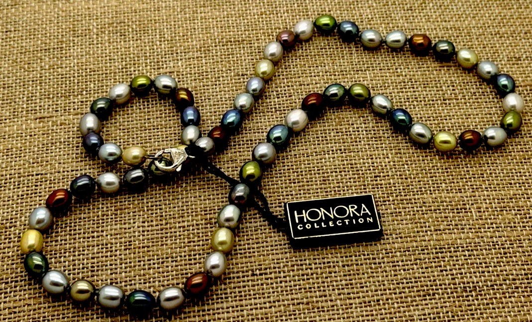 Honora STERLING SILVER MULTI COLOR METALLIC LOOK PEARL 7MM 20″ NECKLACE NWT