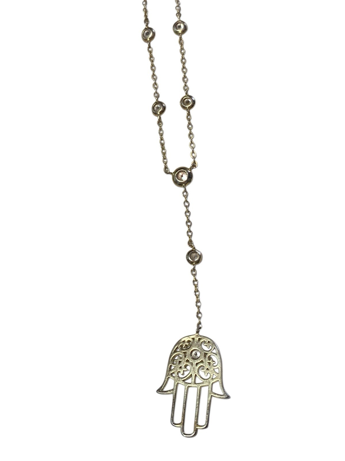 Unbranded Hamsa Hand Pendant Silver Toned Chain Gemstone Necklace
