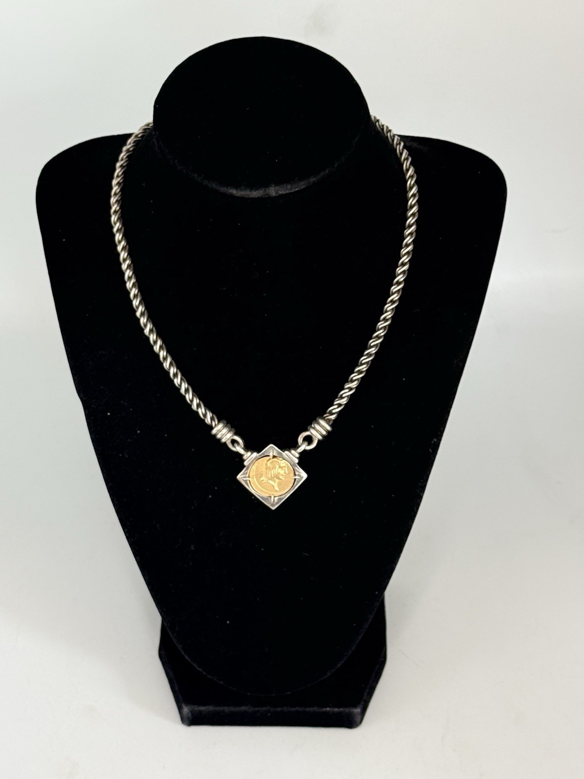 Vintage 925 Sterling Silver Roman Coin Gold Vermeil Chain Necklace 46-Grams