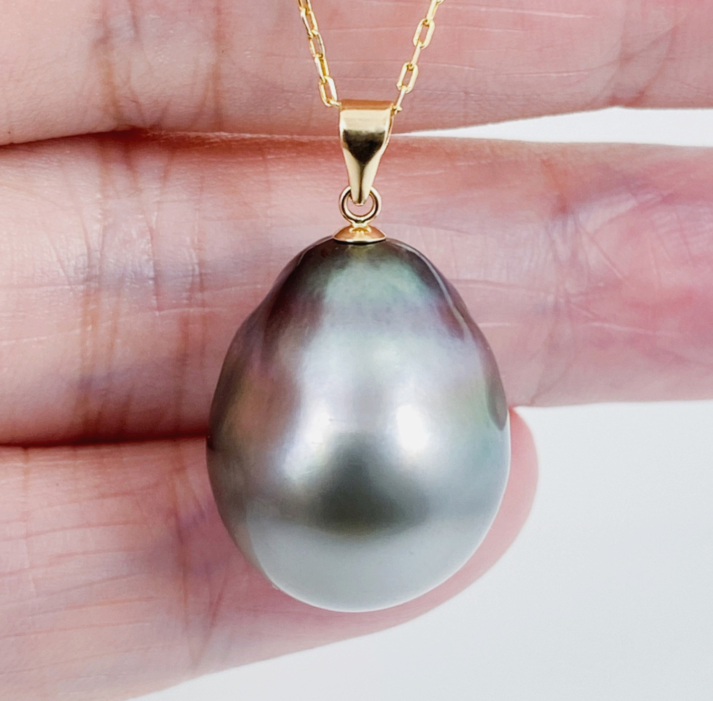 Giant 16.9*20.7mm Genuine Tahitian Cultured Pearl Pendant, Solid 14K Gold #123P