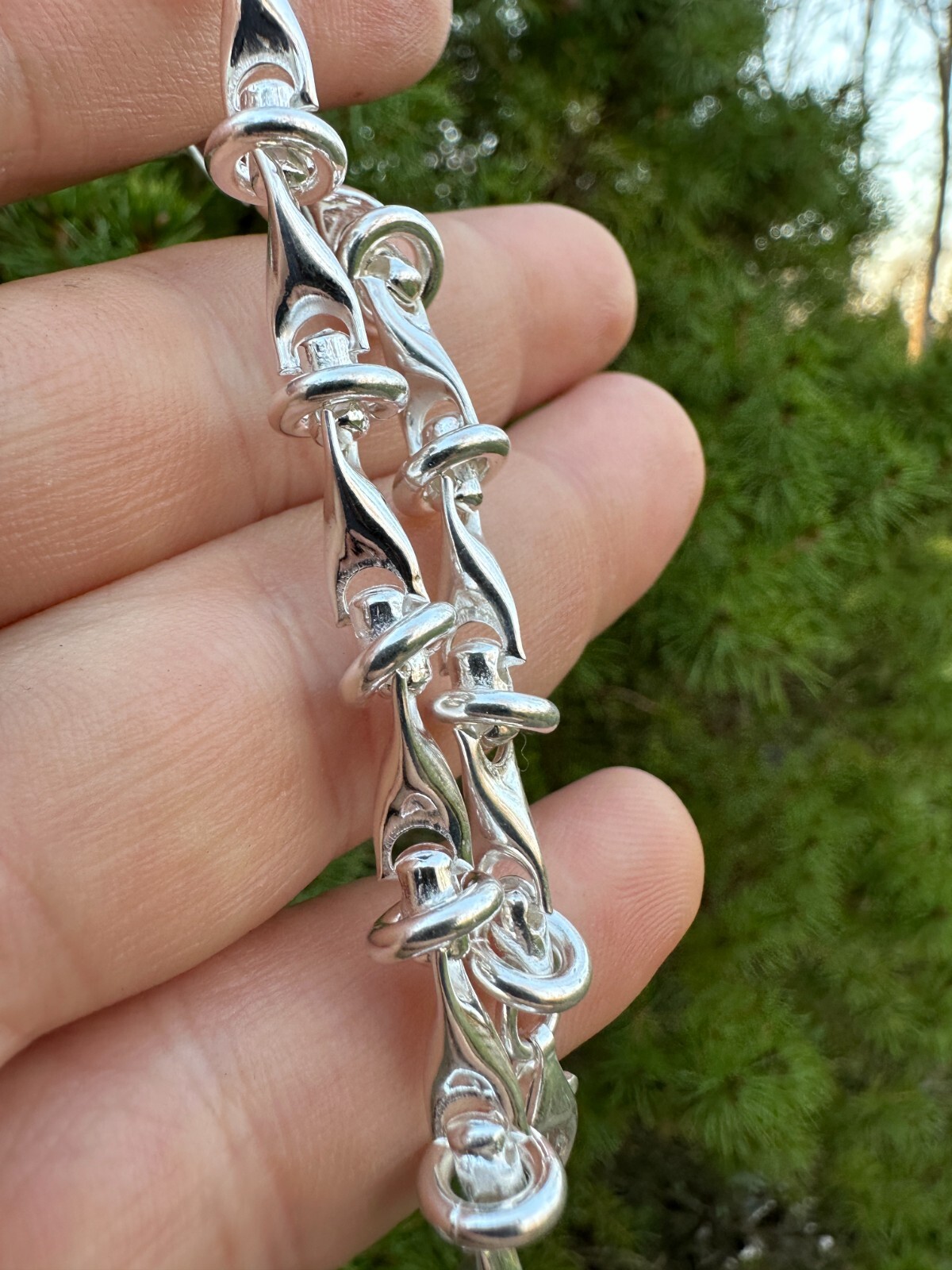 Real 925 Sterling Silver Mens Custom 8mm Barbed Wire Link Bracelet ITALY 7-9″