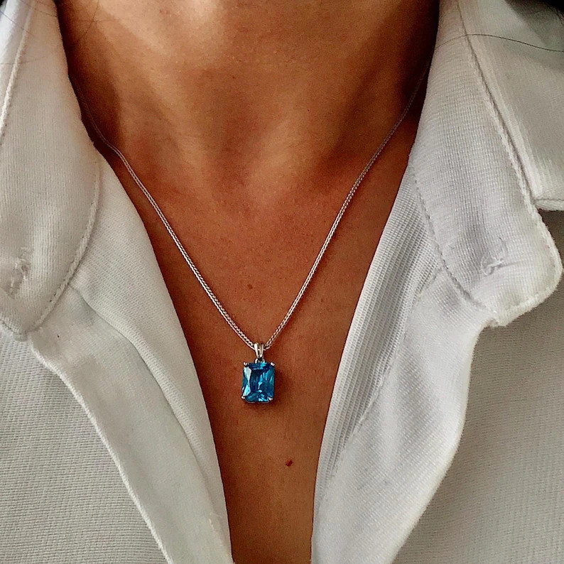 Elegant Mens Blue Topaz Pendant 925 Sterling Silver Ring Jewelry Pendant