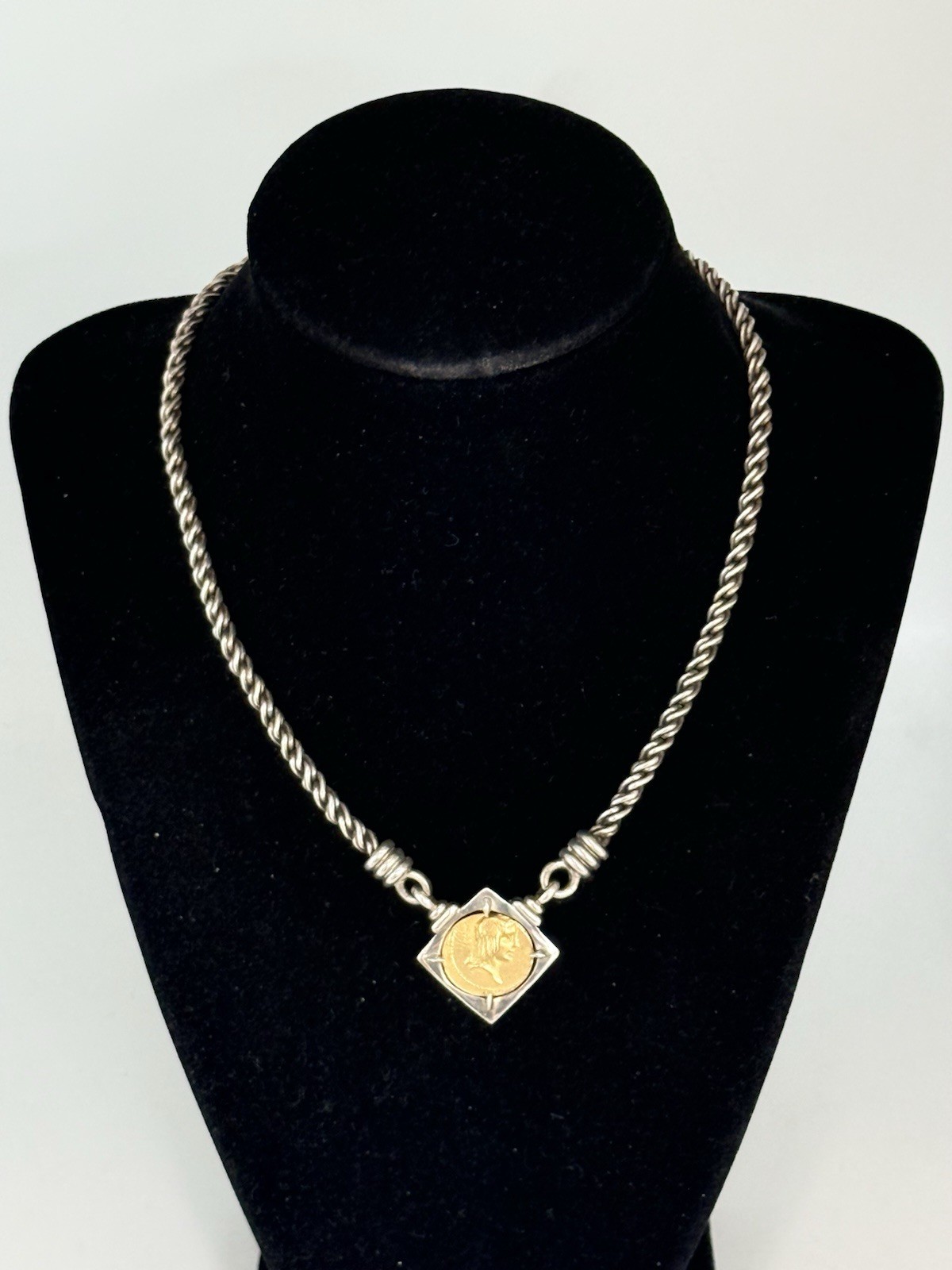 Vintage 925 Sterling Silver Roman Coin Gold Vermeil Chain Necklace 46-Grams