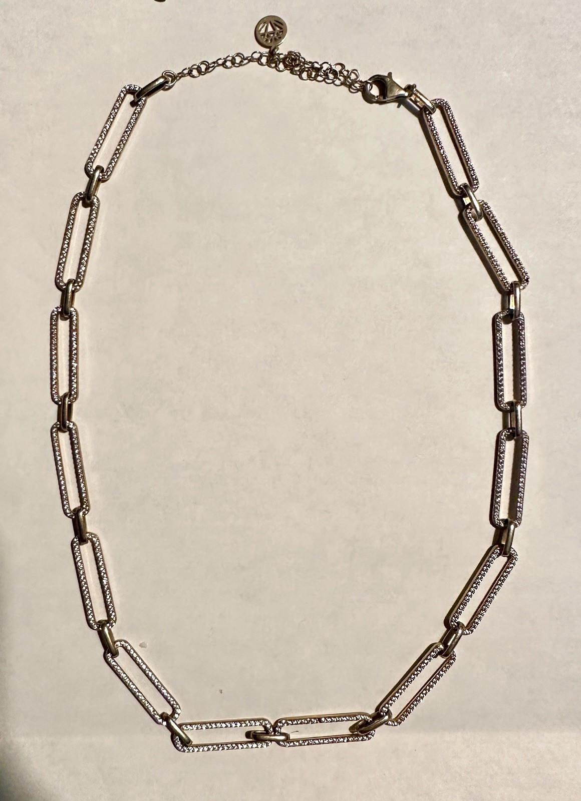 Gabi Rielle Paper Clip Rhinestone Sterling Silver Chain Necklace 17+3”