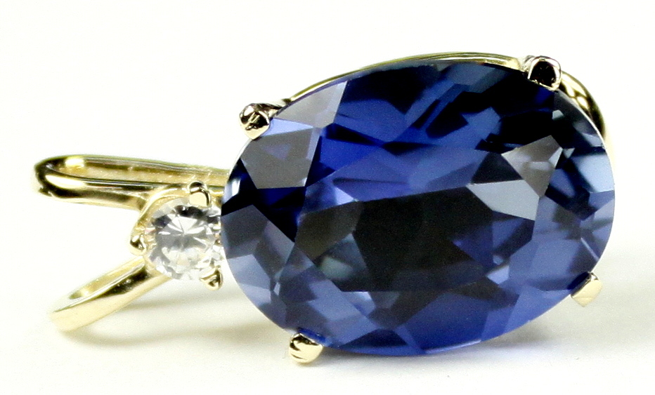 7ct CREATED BLUE SAPPHIRE 14k Yellow Gold Pendant – Handmade • P019