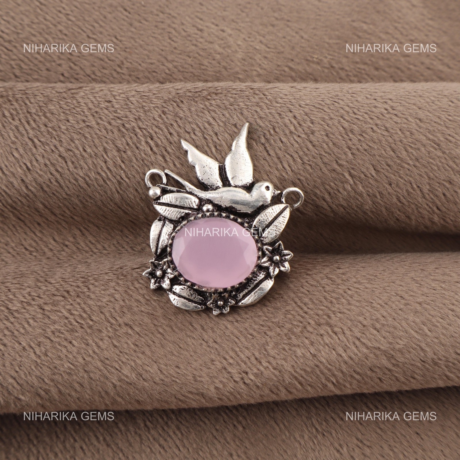 925 Sterling Silver Natural Rose Chalcedony Birthday Artisan Handmade Pendant