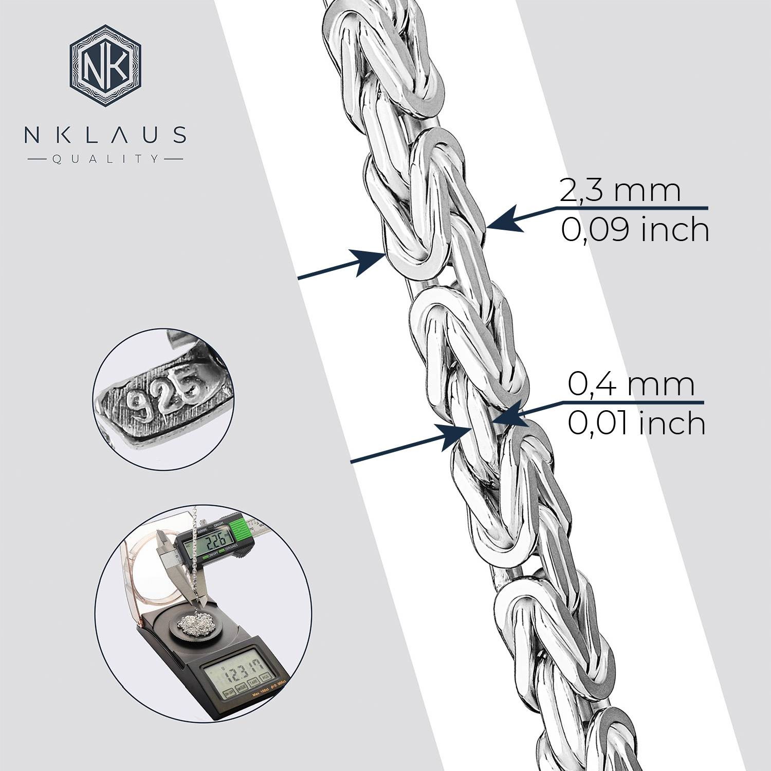 King Chain 925 Silver Square Diamond Cut Solid Necklace 70cm W: 2.3mm 3435