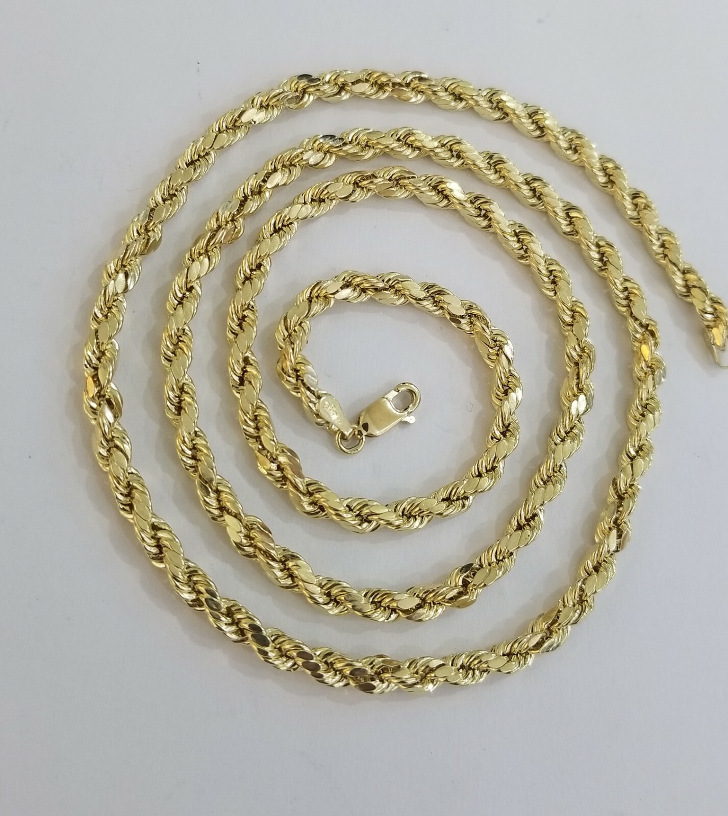 Real 10k Yellow Gold Rope Chain 4mm 18 Inch Diamond Cuts Necklace Men Women