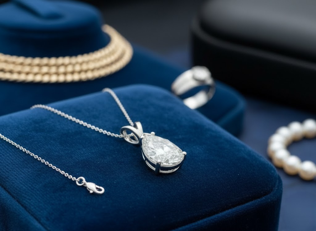 3.00CT Pear Cut VVS1 Moissanite 14k White Gold Plated Solitaire Necklace