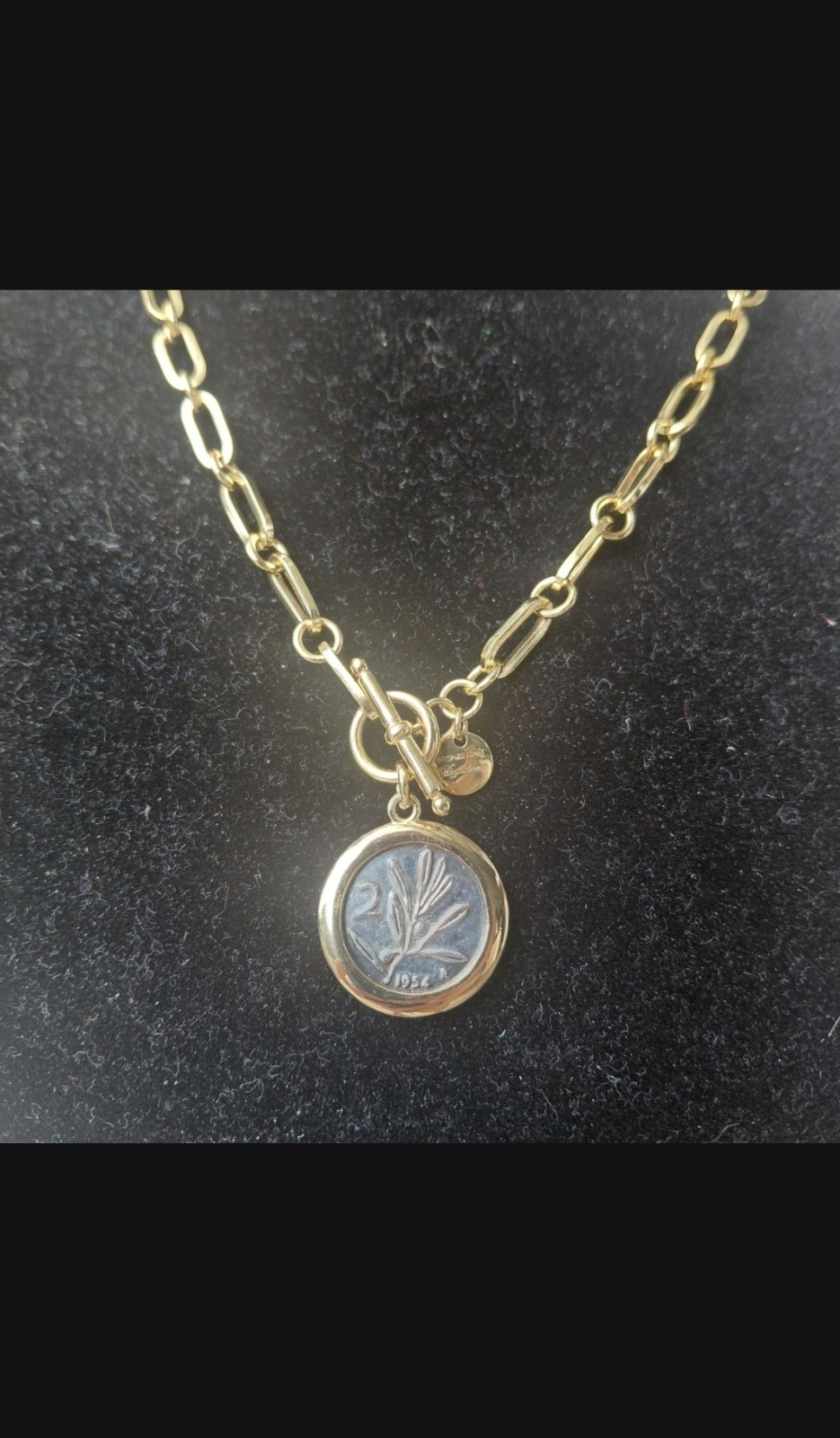 18k over Sterling Silver Bumblebee Lira Coin Necklace Dyadema BRONZE ITALY