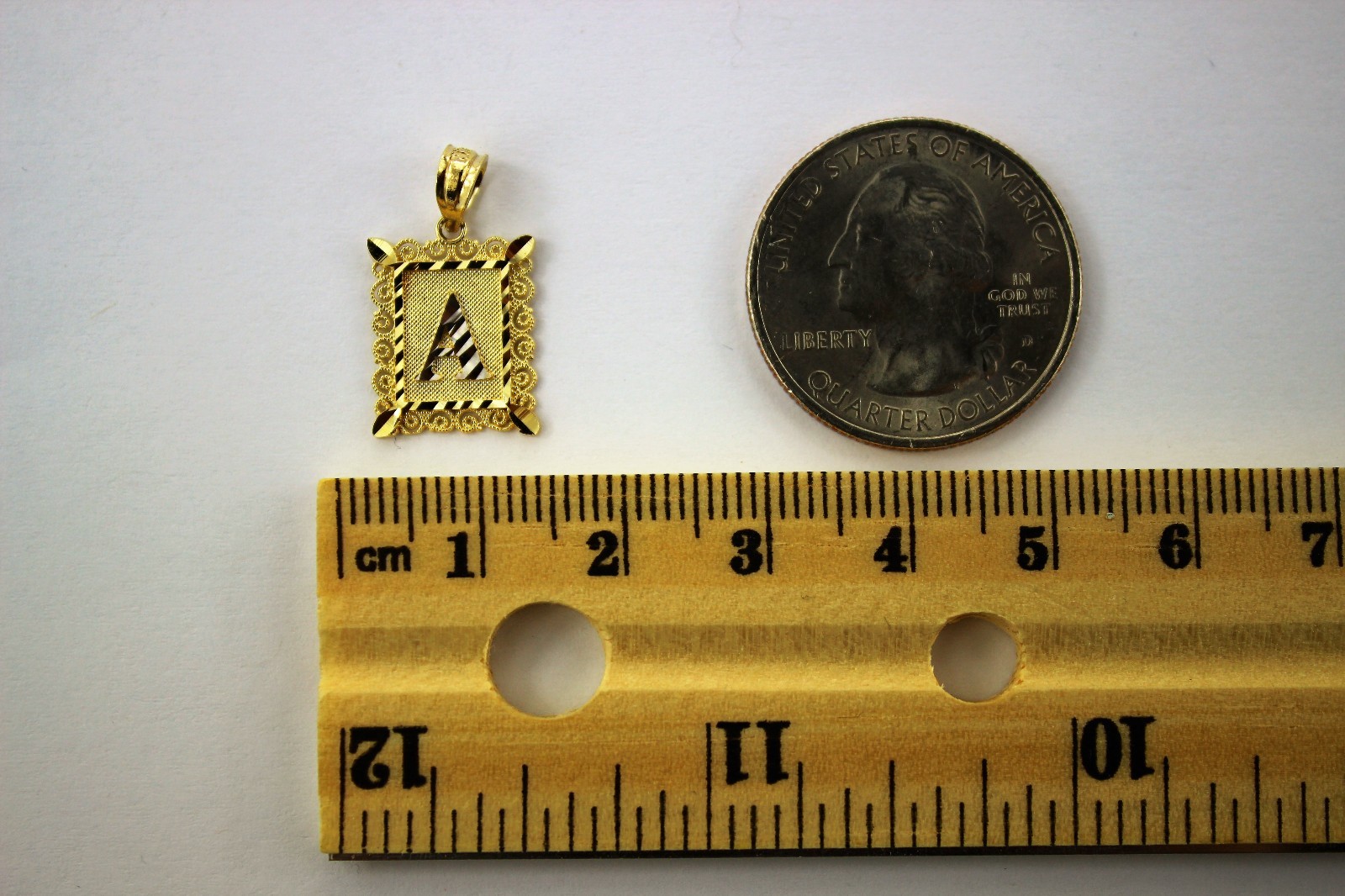 10K Gold Initial Pendant Charm Alphabet Plate Diamond Cut Boys Men Boys 2 Sizes
