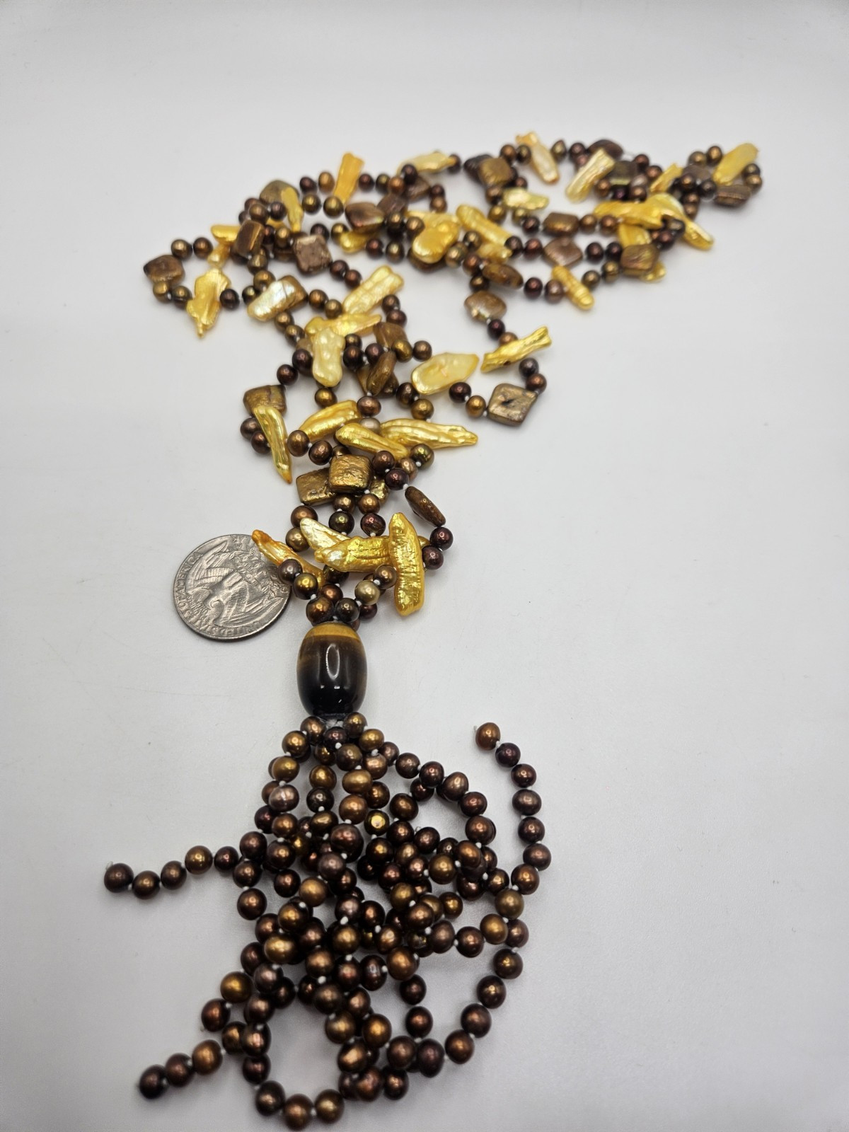DTR Jay King Yellow & Brown Pearl Tassel Beaded Necklace