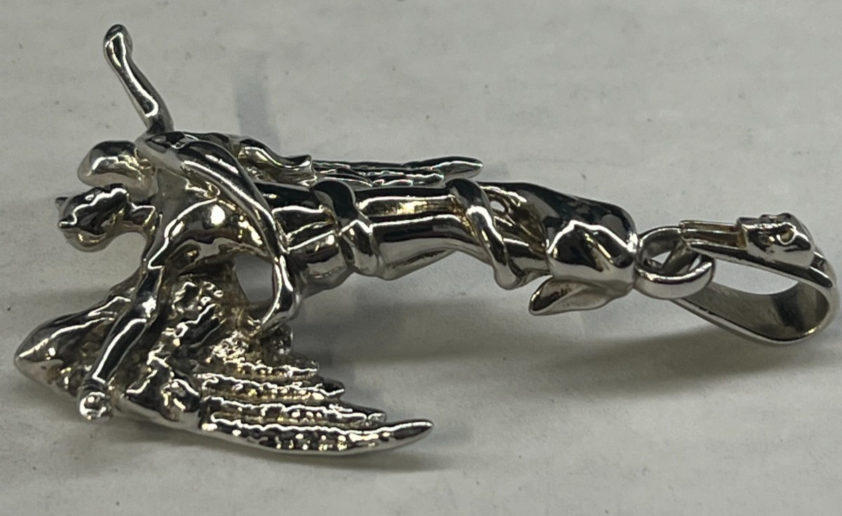 Hard Jewelry Sterling Silver Fallen Angel XL 2.25″ Pendant Lucifer Devil Biker