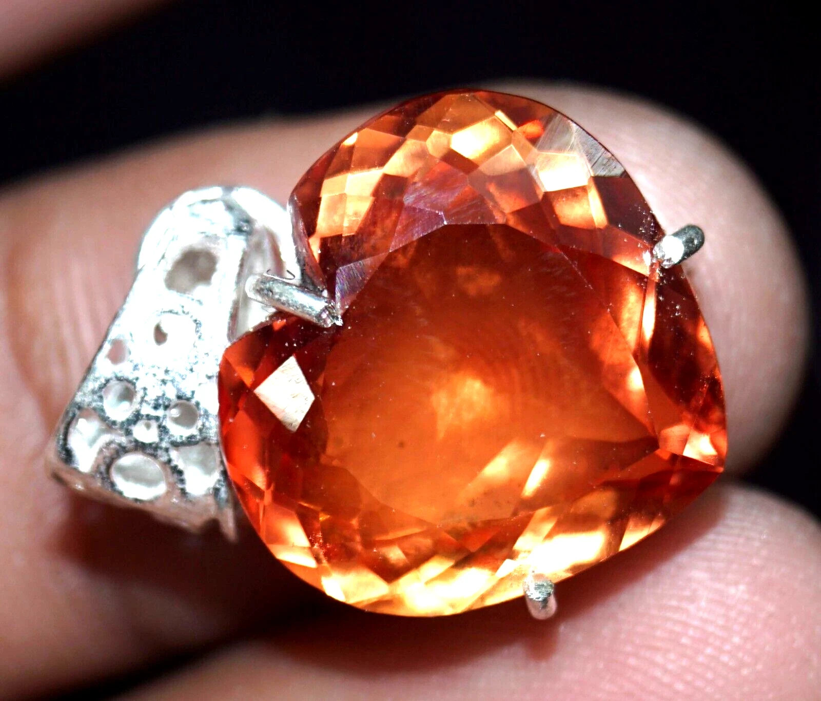 Natural Orange Sapphire 18 Ct Heart Cut 925 Solid Silver Pendant Gemstone+ Gift