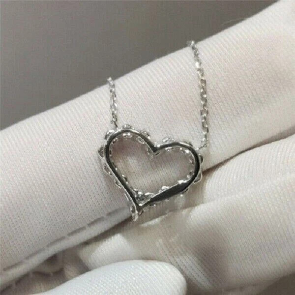 1Ct Round Cut VVS1/D Diamond Heart Shape Pendant 14K White Gold Over Free Chain