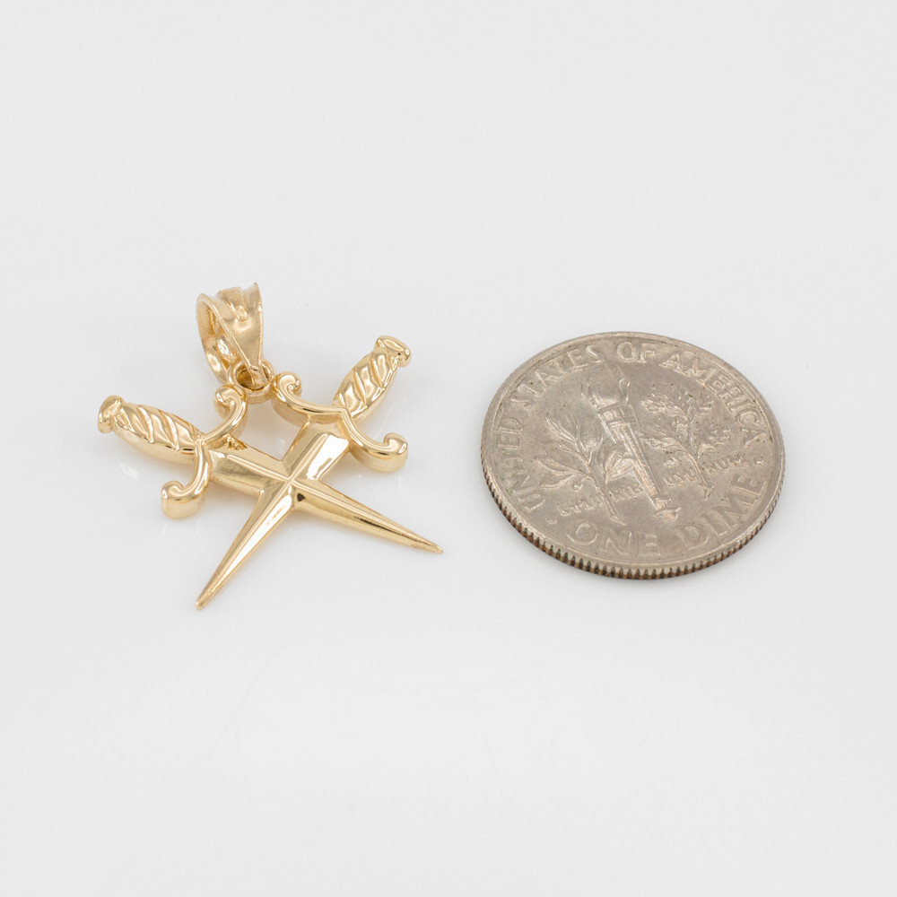 Gold Crossed Daggers Pendant Necklace (Available in Yellow/Rose/White Gold)