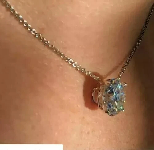4Ct Lab Created Diamond Solitaire Pendant 14K White Gold Finish Free Chain
