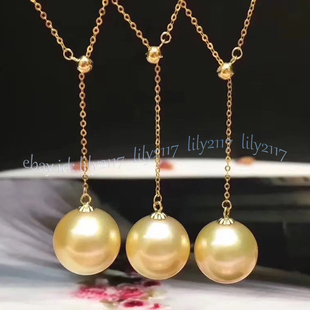 Genuine 10-11mm Natural South Sea Round Gold Pearl Pendant Drop Necklace 18”