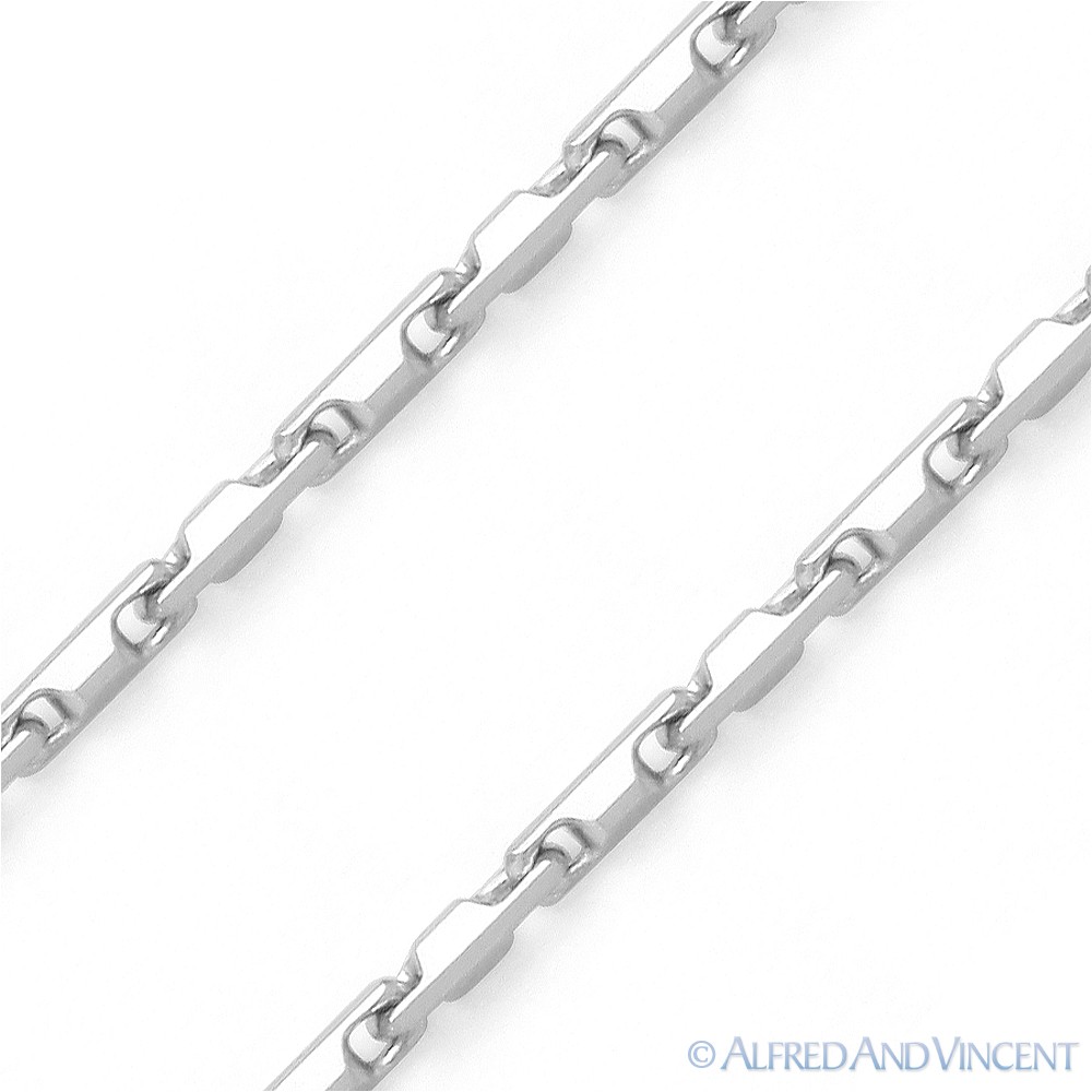 1.5mm Bar Link Heshe Italian Chain in Solid 925 Italy Sterling Silver w/ Rhodium