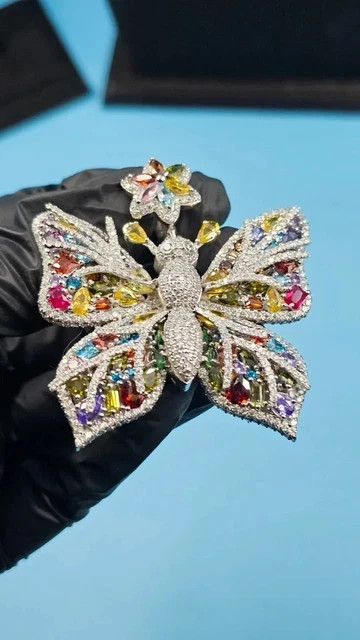 4.50Ct Round Cut Real Moissanite Women’s Butterfly Pendant 14K White Gold Plated