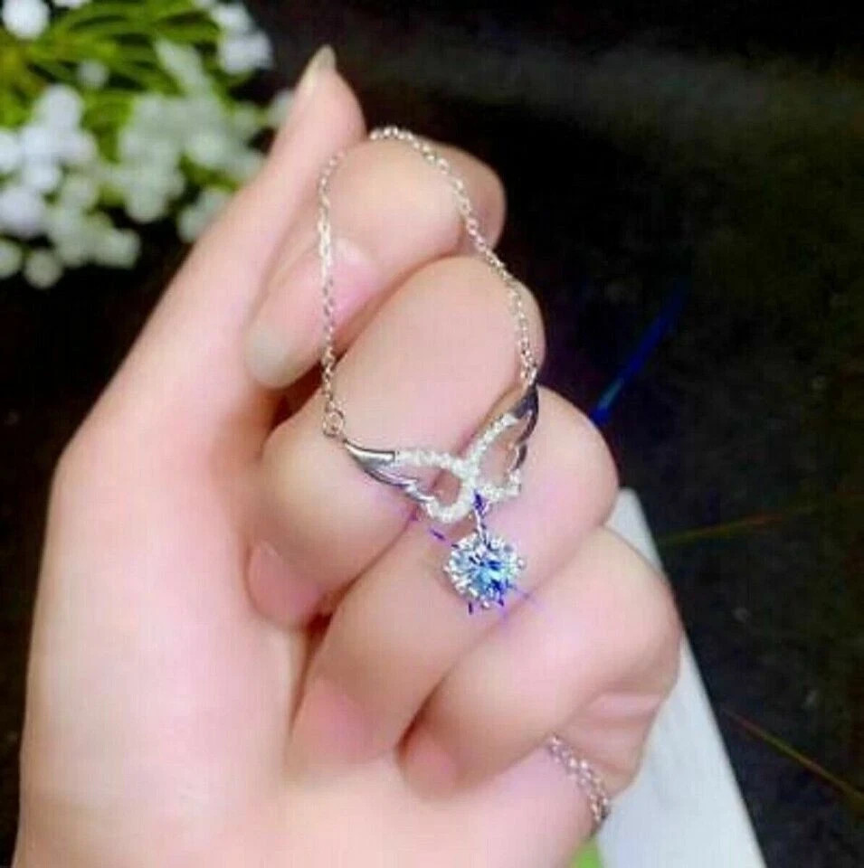 2Ct Round Cut Diamond Angel Wings Women’s Pendant 14K White Gold Over Free Chain
