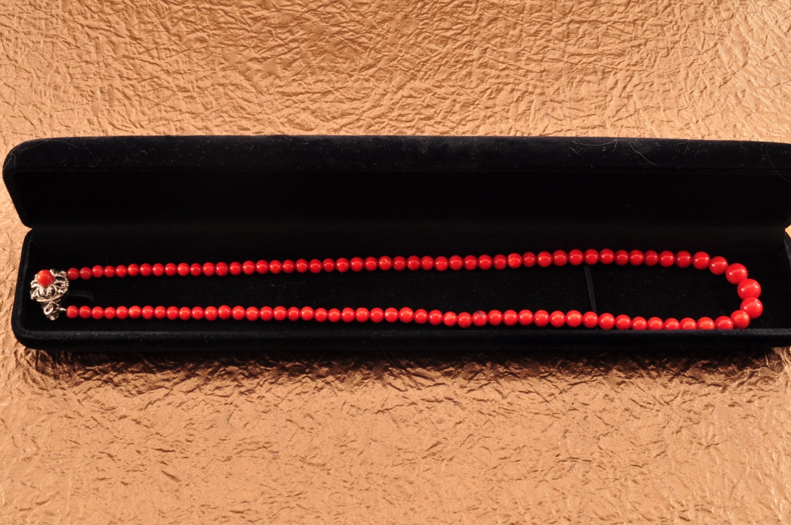 925 silver clasp, red coral undyed Rosary-style necklace (67.5ct) Certification.
