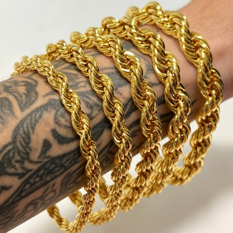 14K Yellow Gold Diamond Cut Rope 2mm-10mm Chain Link Bracelet 7″ 7.5″ 8″ 8.5″ 9″