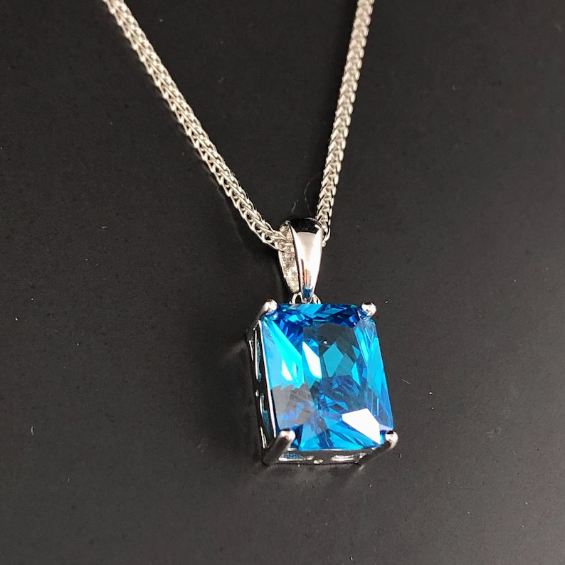 Elegant Mens Blue Topaz Pendant 925 Sterling Silver Ring Jewelry Pendant