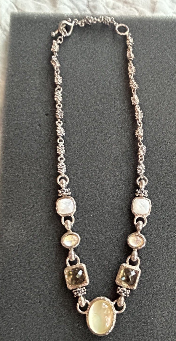 Michael Dawkins Sterling Silver Crystal MOP Adjustable Necklace Toggle Clasp 20”