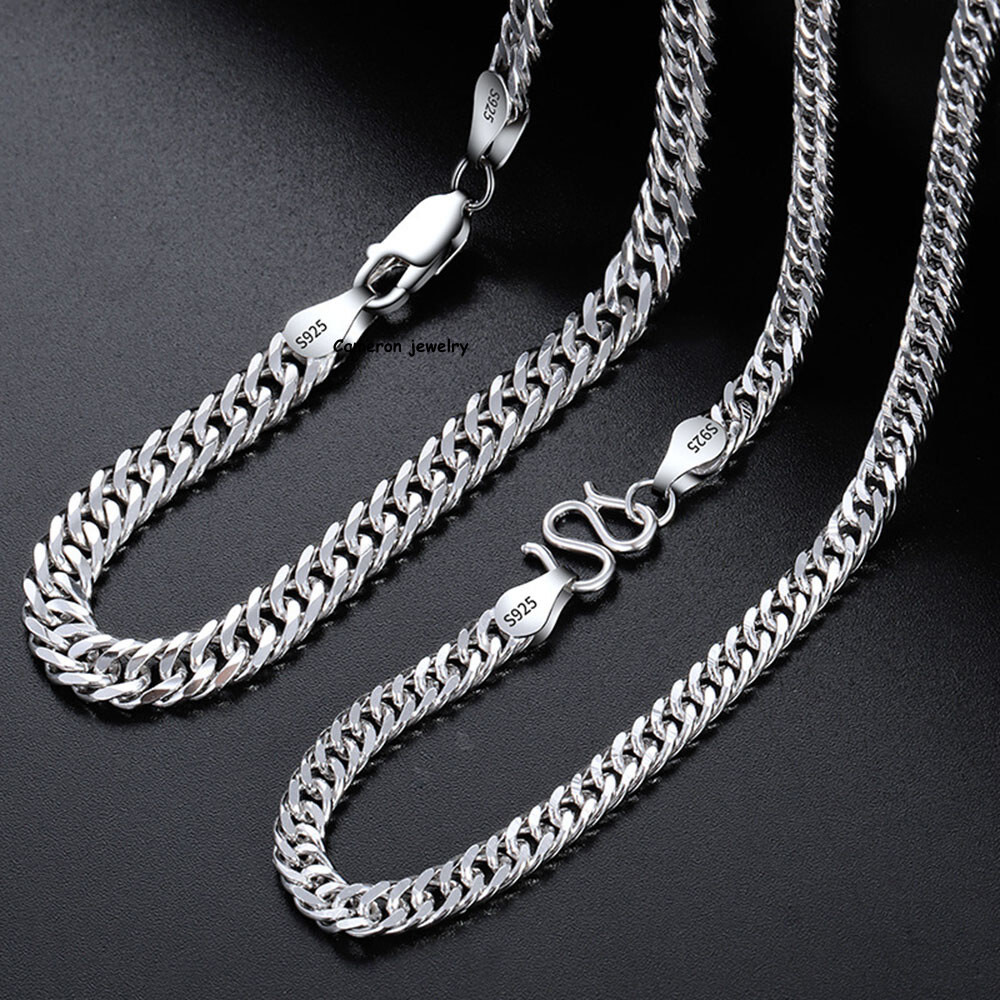 Pure S925 Sterling Silver Chain Men Women 2-5mm Cuban Curb Link Necklace 16-28in