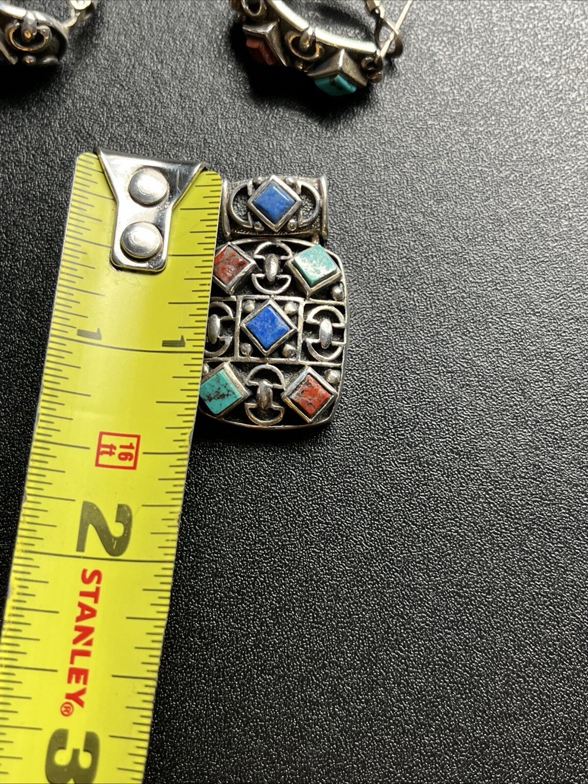 Thailand Sterling Silver Multi‑Stone Inlay Pendant Earrings Set Artisan Jewelry