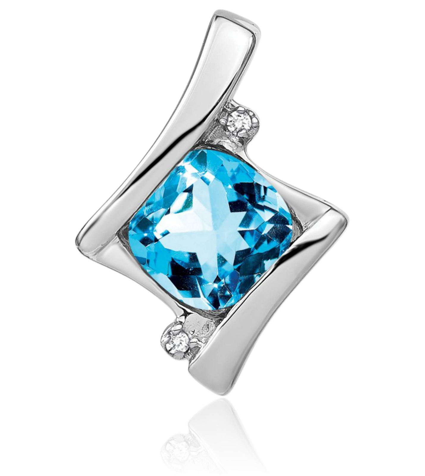 14K Solid White Gold 1.25 ct Blue Topaz Diamond Accent Square Small Pendant