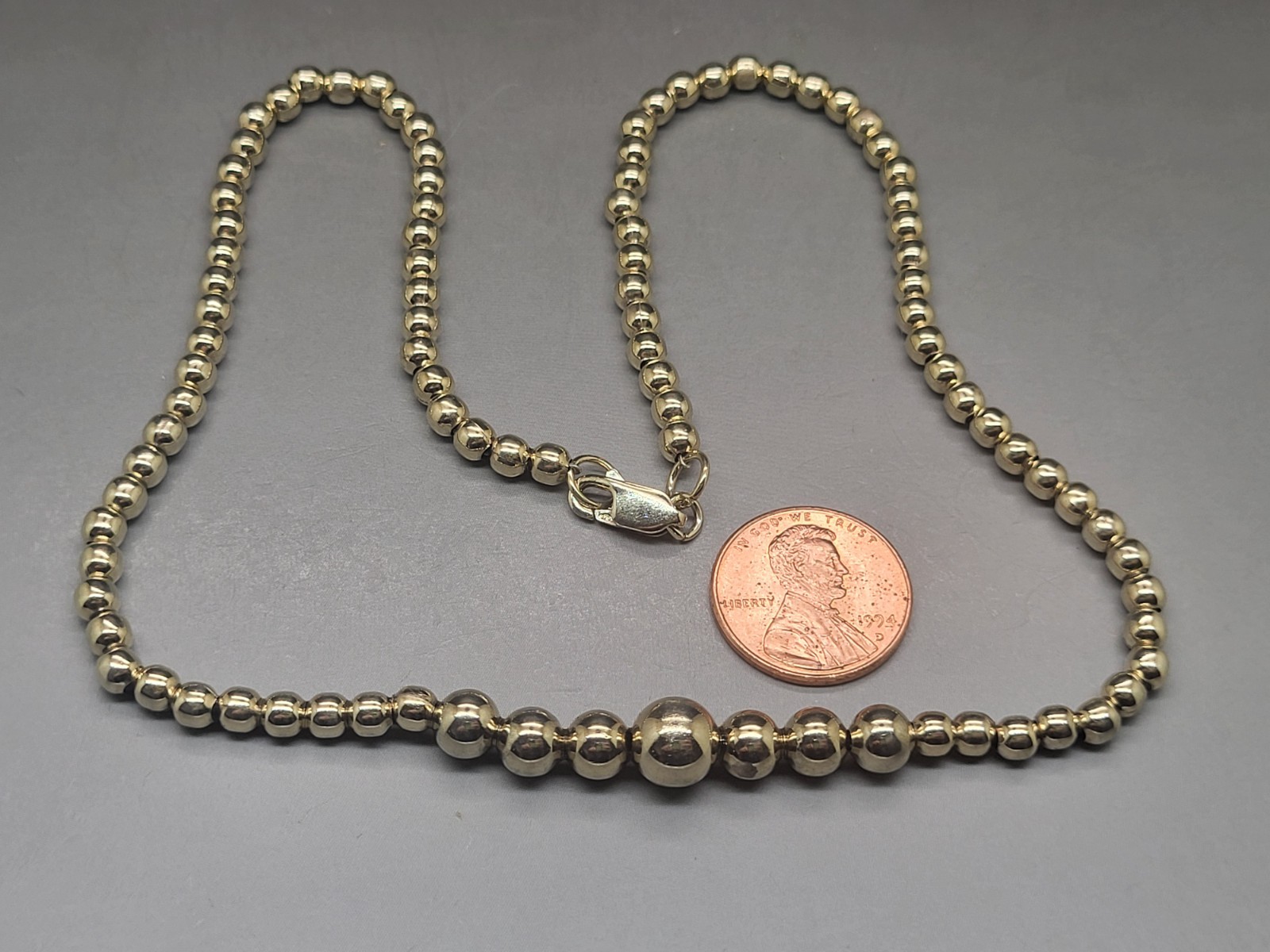 Woman’s 20″ Karat Gold Layered .925 Sterling Silver Graduated Beads Necklace