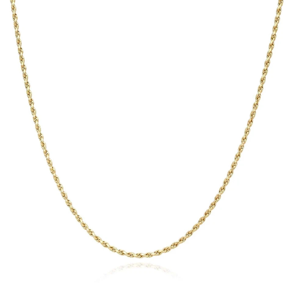 14K Yellow Gold 2mm-Diamond Cut Rope Chain Necklace Men Womens 18″