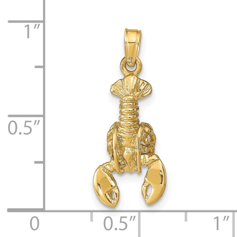 14K Yellow Gold Open Back Lobster Charm Pendant 0.95 Inch