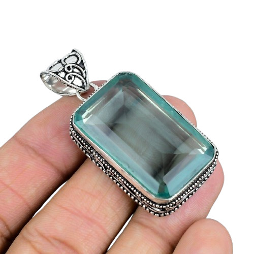 Blue Apatite Gemstone Handmade 925 Sterling Silver Jewelry Wedding Gift Pendant
