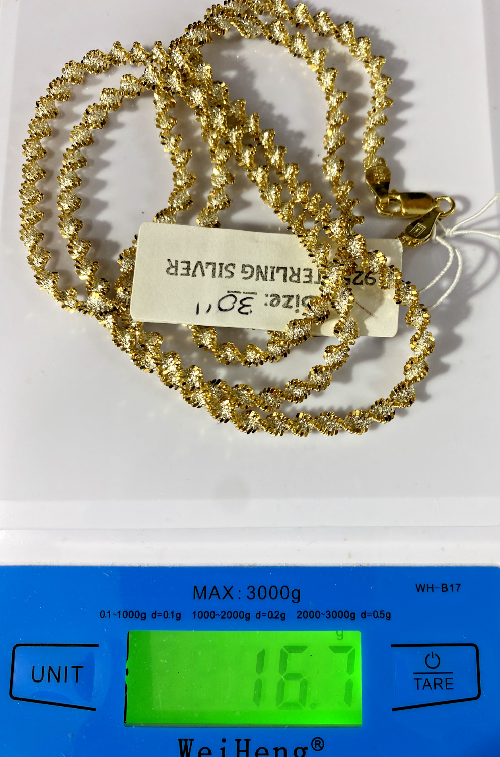 22K Gold over Sterling Silver AGI Signed 2-Tone Necklace, Italy, 30″, NOS 16.6g