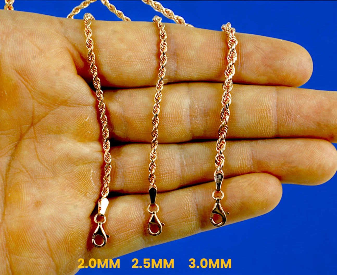 10K Rose Gold Rope Chain Necklace Bracelet Diamond Cut Real Gold 2mm-7mm 7″-30″