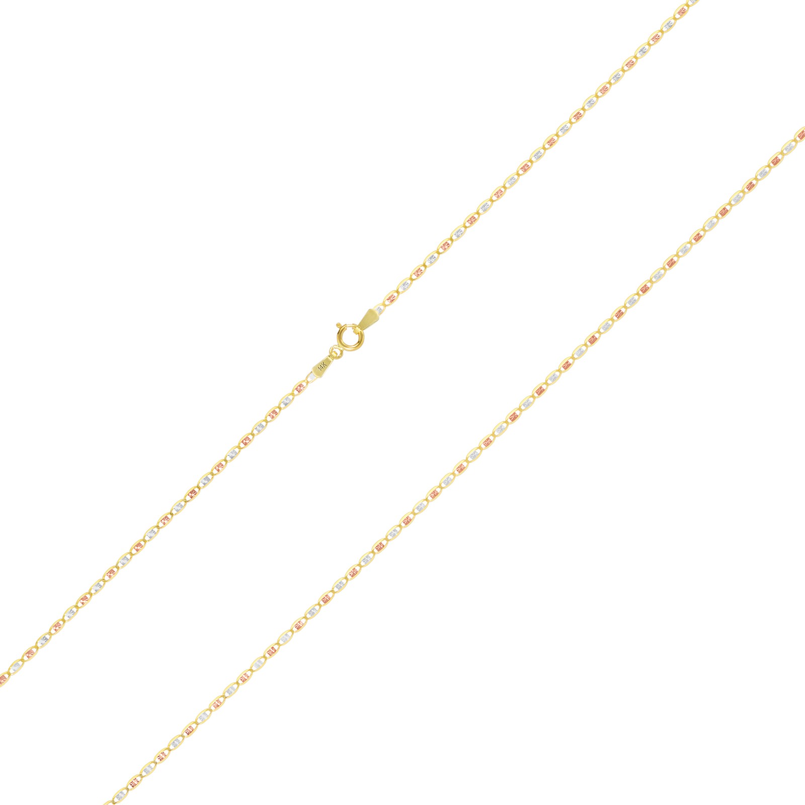14K Solid Tri Yellow Rose White Gold 1.5mm Valentino Chain Womens Necklace 16″